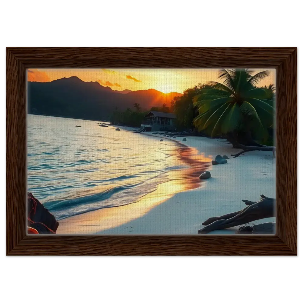 Framed beach sunset coastal art print on canvas for home decor