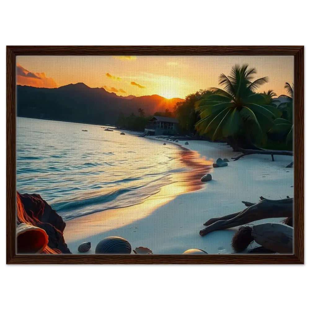 Framed Beach Sunset Painting displayed in PixiOnyx Coastal Art Print product
