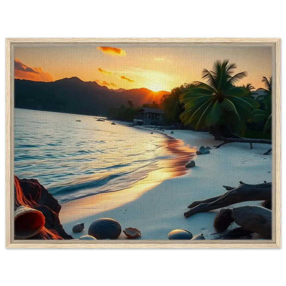 Framed Tropical Sunset Shore Canvas Wall Art for Coastal Home Decor