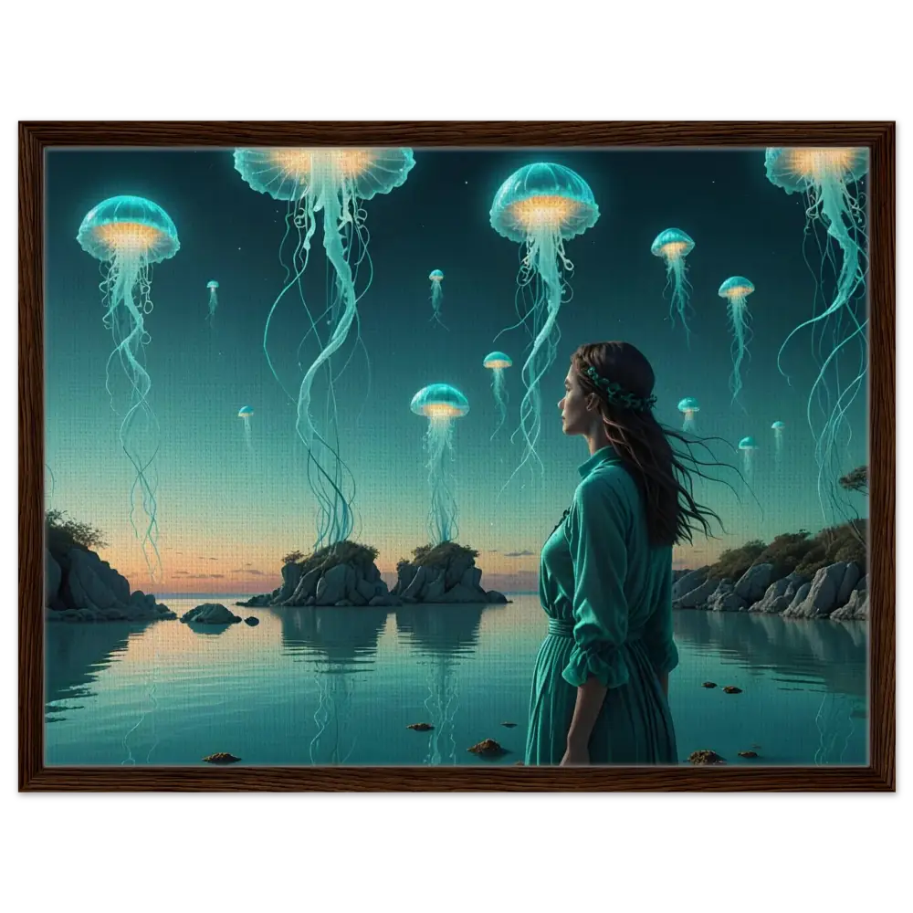 Framed surreal seascape of Turquoise Ascension Lagoon scene on PixiOnyx Fantasy Wall Art