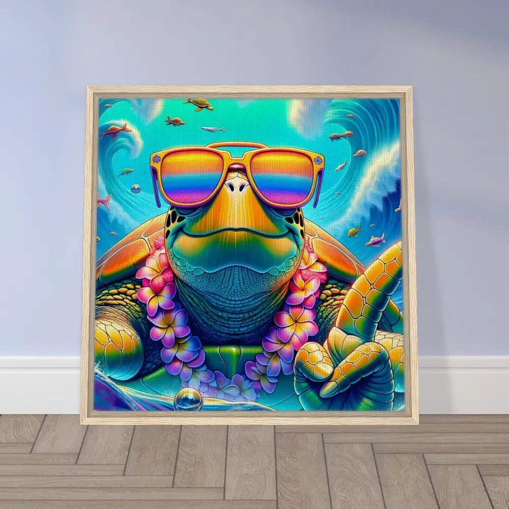 Framed turtle art on display in PixiOnyx Deluxe Drift Frame Canvas Turtles Wall Decor