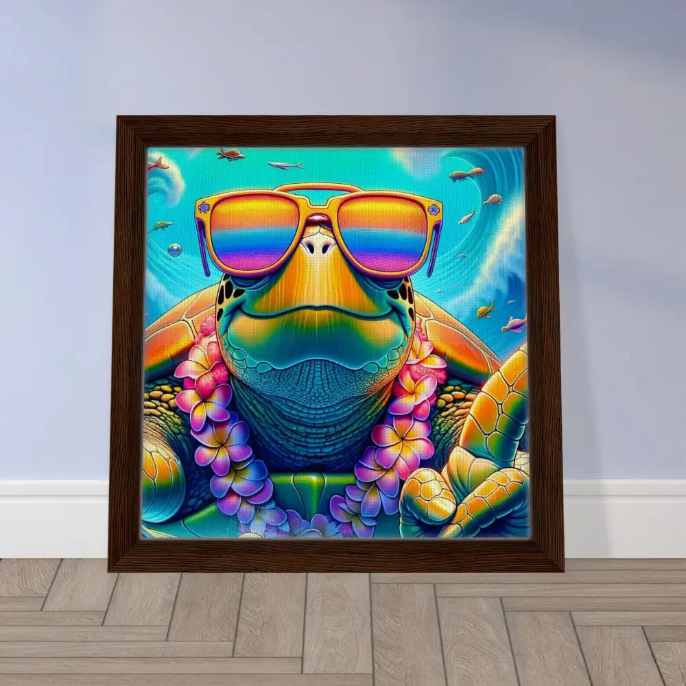 Framed turtle art displayed on the PixiOnyx Deluxe Drift Display