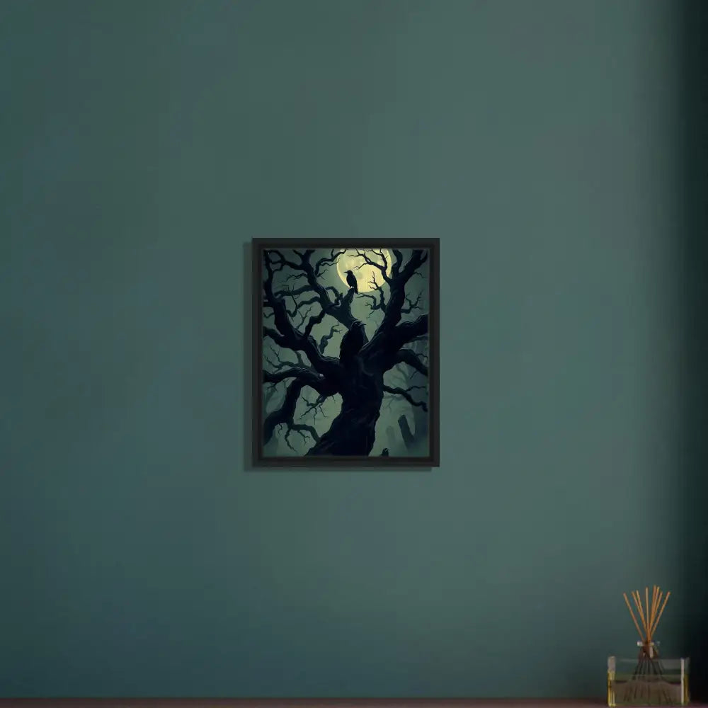 Framed spooky tree painting on PixiOnyx Obsidian Hollow Frame product page