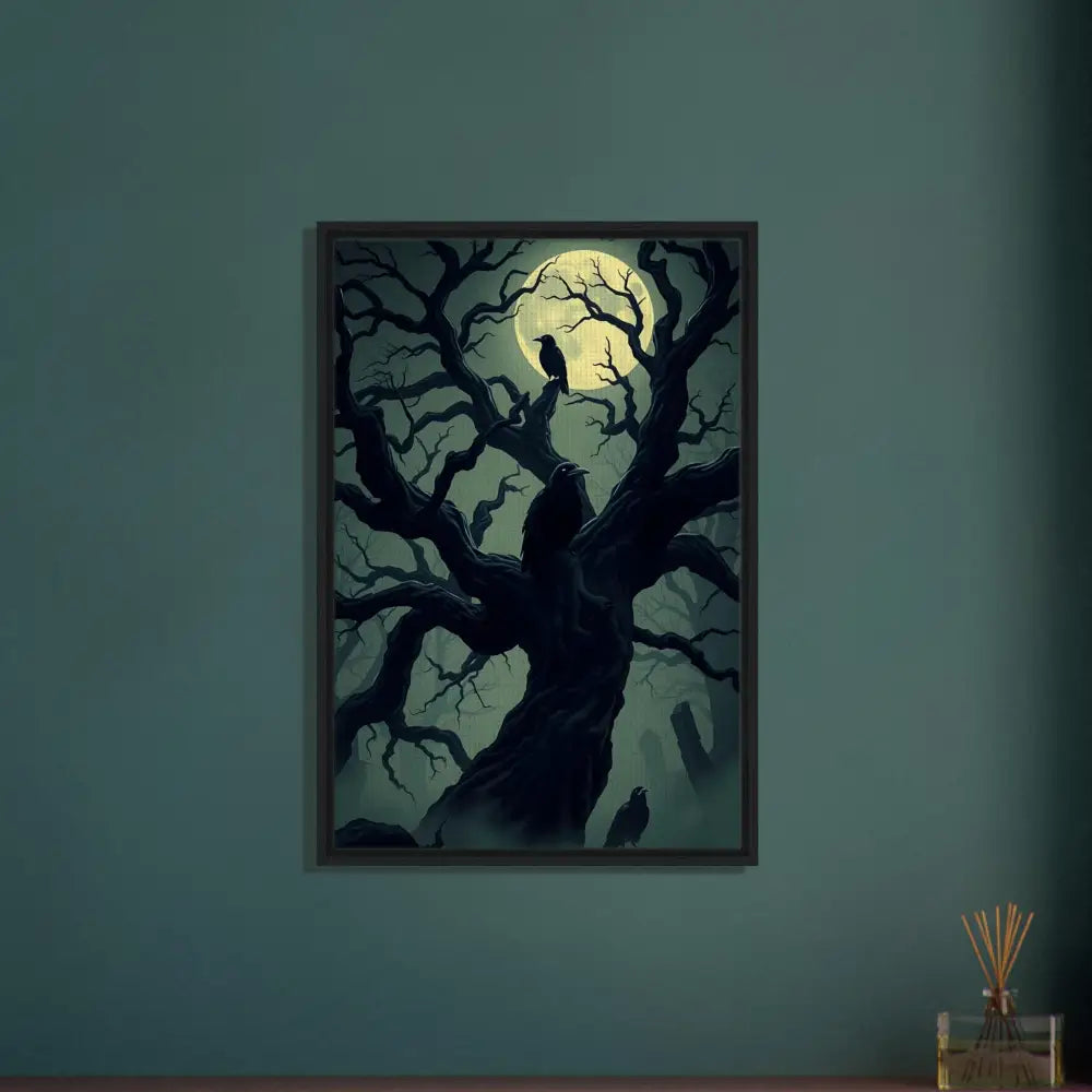 Framed spooky tree art on PixiOnyx Obsidian Hollow Frame for haunting wall decor