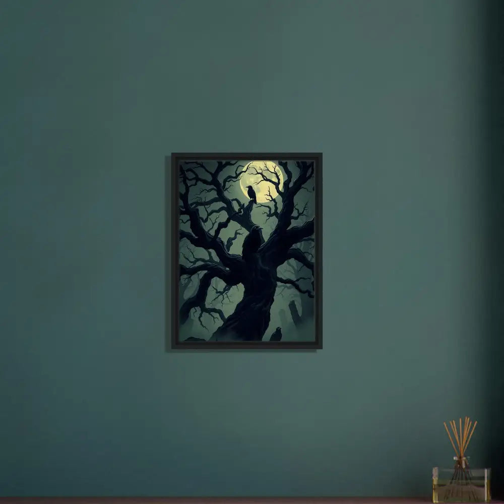 Framed spooky tree painting on PixiOnyx Obsidian Hollow Frame product page