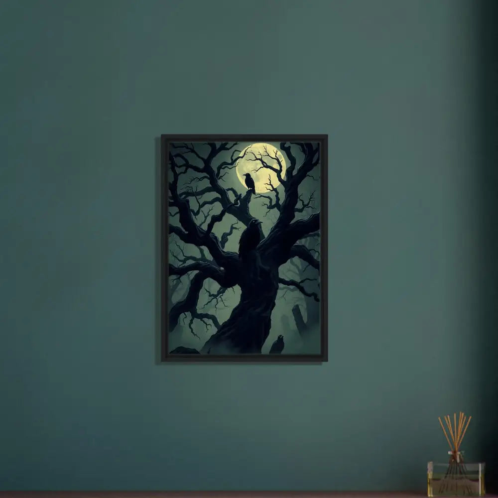 Framed spooky tree art on PixiOnyx Obsidian Hollow Frame for eerie wall decor