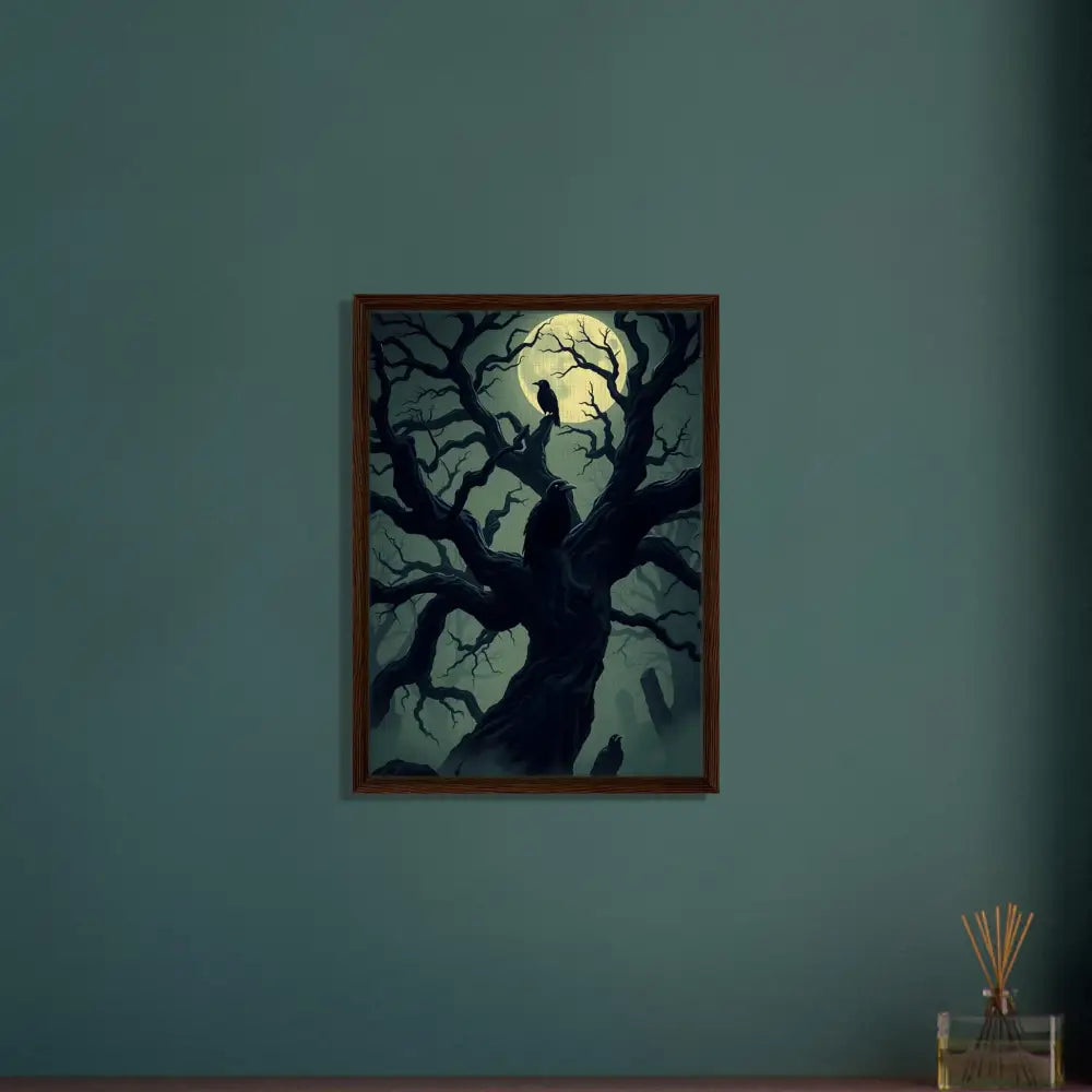 Framed spooky tree painting on PixiOnyx Obsidian Hollow Frame for Halloween decoration