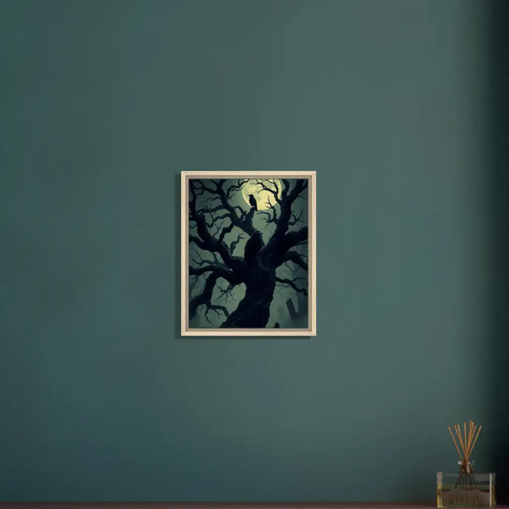Framed spooky tree art on PixiOnyx Obsidian Hollow Frame Canvas display