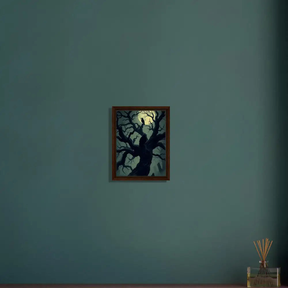 Framed spooky tree painting from PixiOnyx Watcher of the Crooked Moon collection