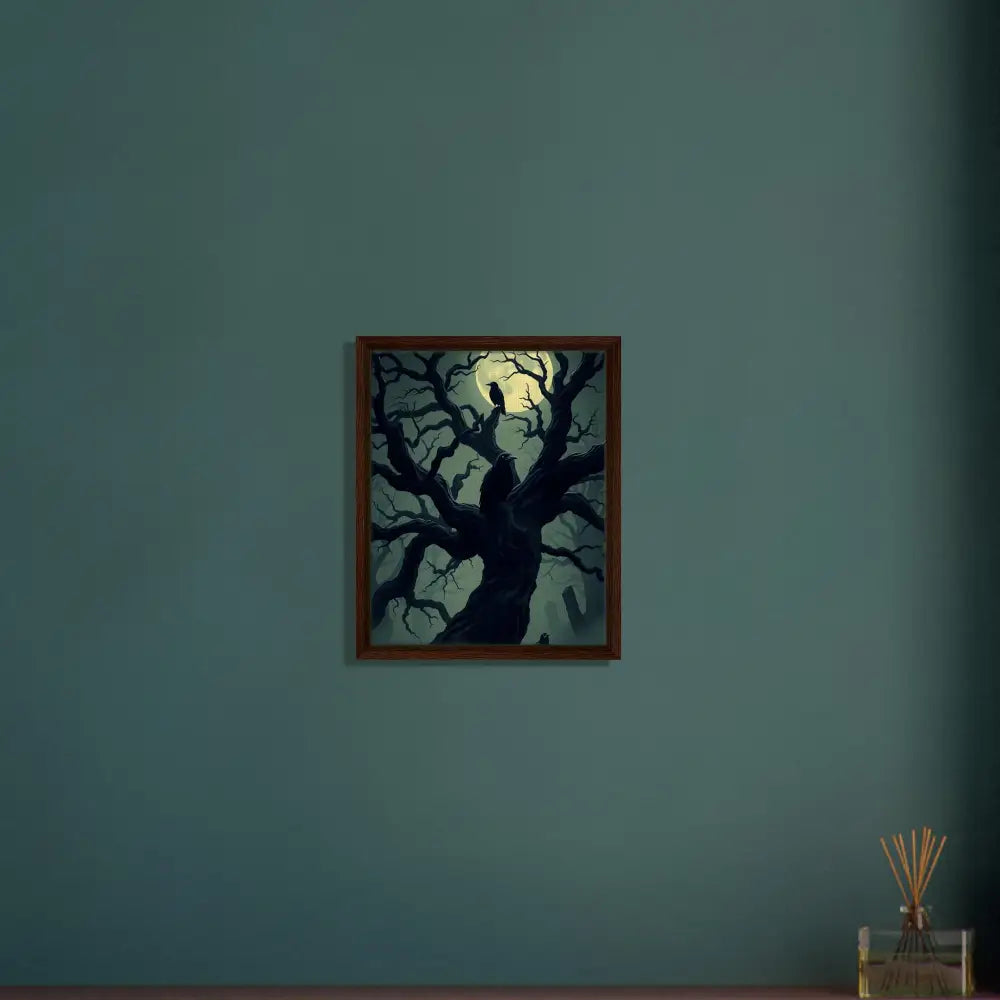 Framed spooky tree painting from Watcher of the Crooked Moon PixiOnyx Obsidian Hollow Frame
