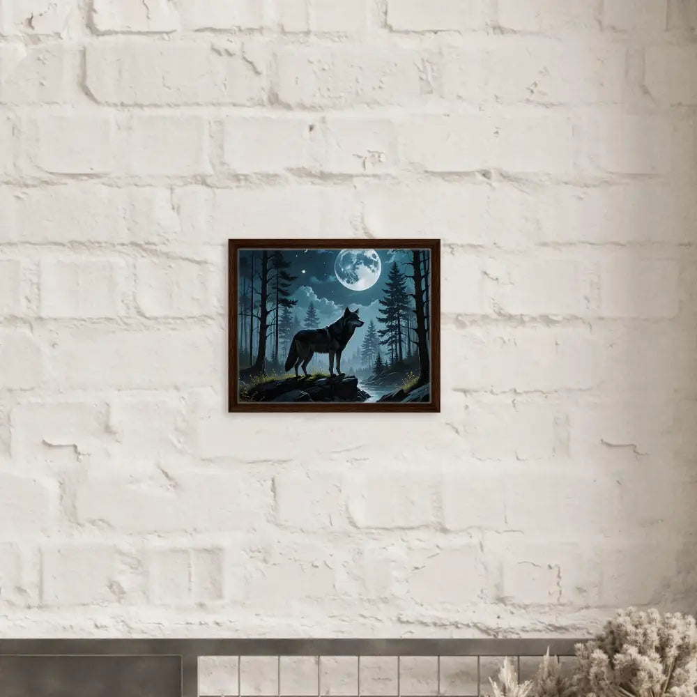 Framed wolf and moon artwork on canvas in PixiOnyx Lunar Dreamscape product