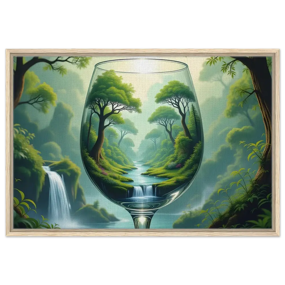 Framed wine glass landscape artwork from PixiOnyx Dreamcore Surreal Forest collection