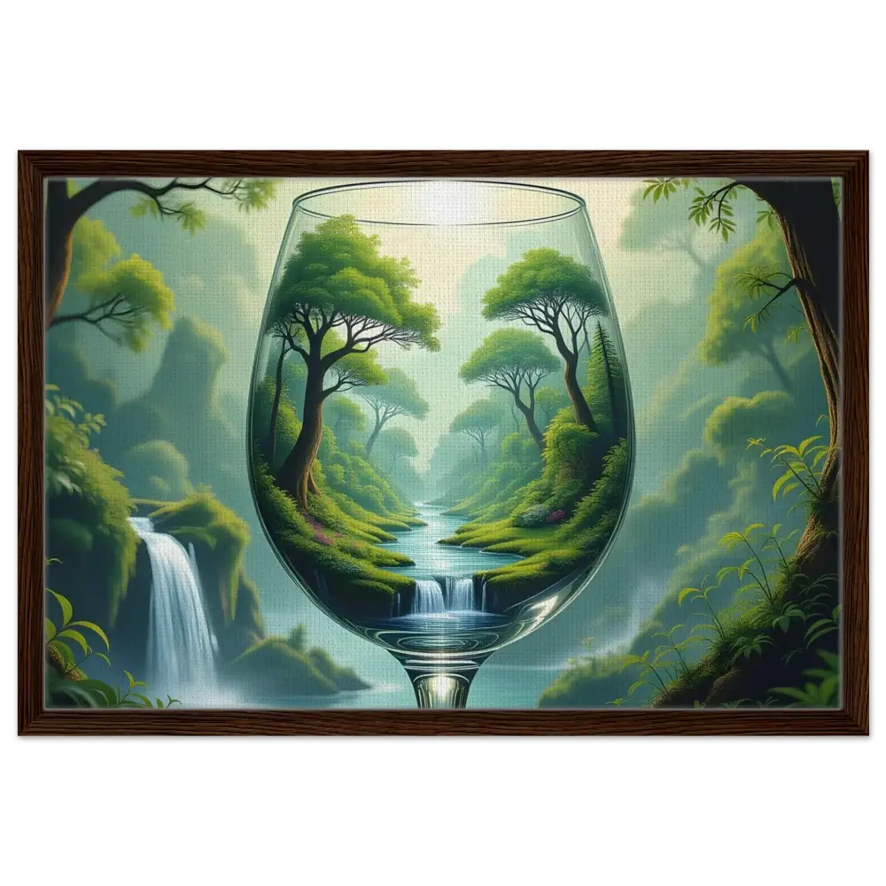 Framed Canvas artwork featuring a wine glass landscape in Surreal Forest style