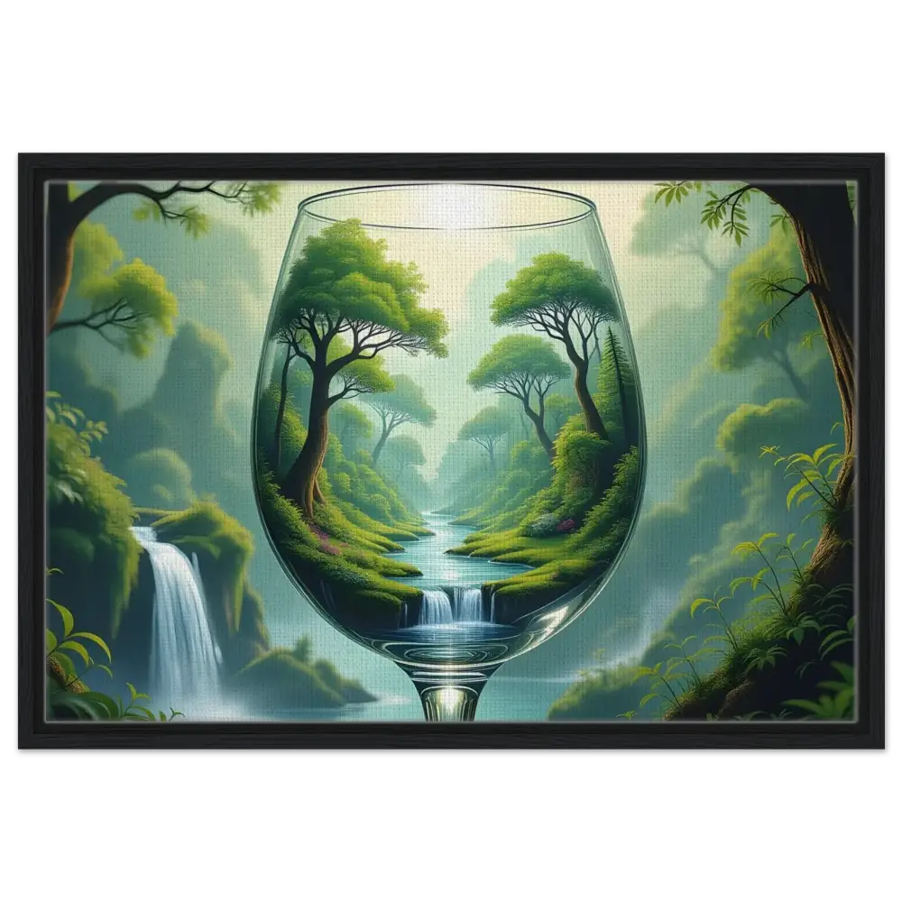 Framed wine glass landscape artwork in Surreal Forest PixiOnyx Dreamcore Showcase