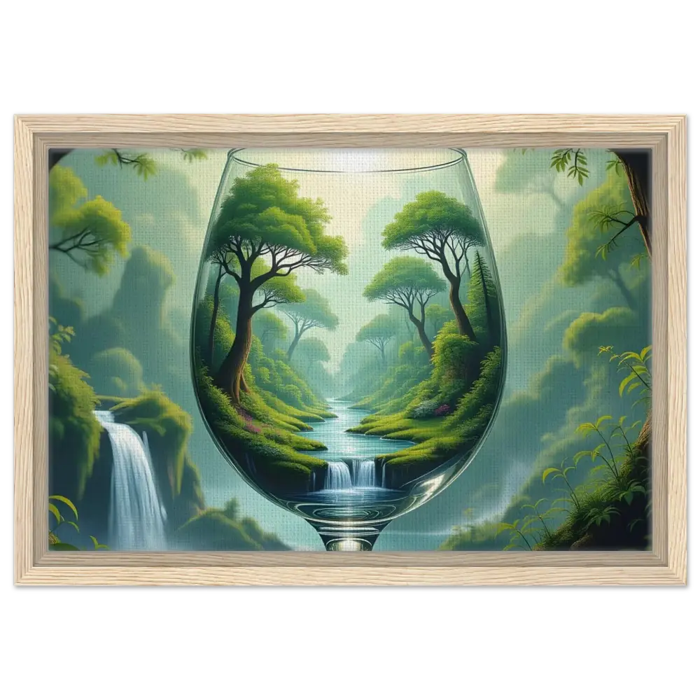 Framed wine glass landscape artwork from PixiOnyx Dreamcore showcase featuring surreal forest scene