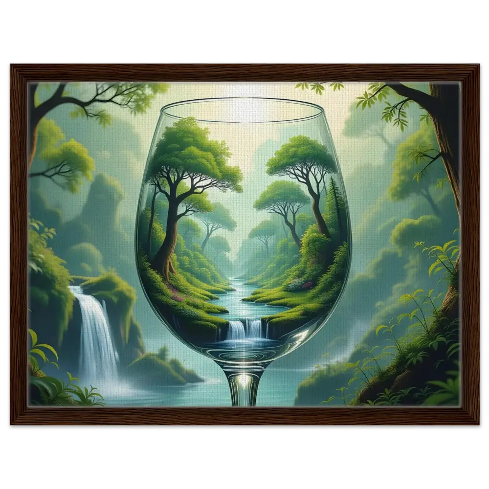 Framed canvas art depicting a surreal forest scene in a wine glass for PixiOnyx Dreamcore