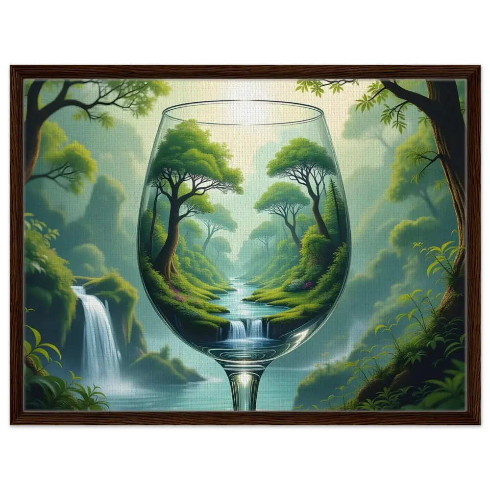 Framed wine glass landscape artwork from PixiOnyx Dreamcore Showcase with surreal forest scene