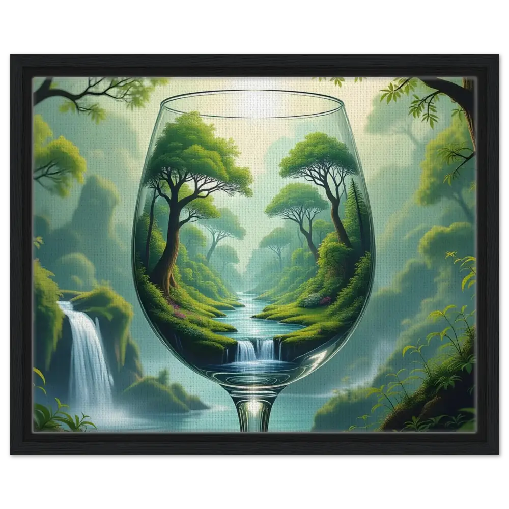 Framed wine glass landscape artwork from PixiOnyx Dreamcore Surreal Forest collection
