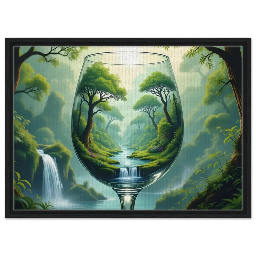 Framed wine glass landscape artwork from PixiOnyx Dreamcore Surreal Forest collection