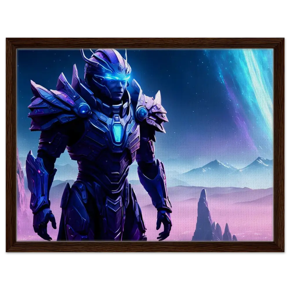 Framed futuristic warrior portrait from Starwatch Titan Canvas by PixiOnyx in floating frame