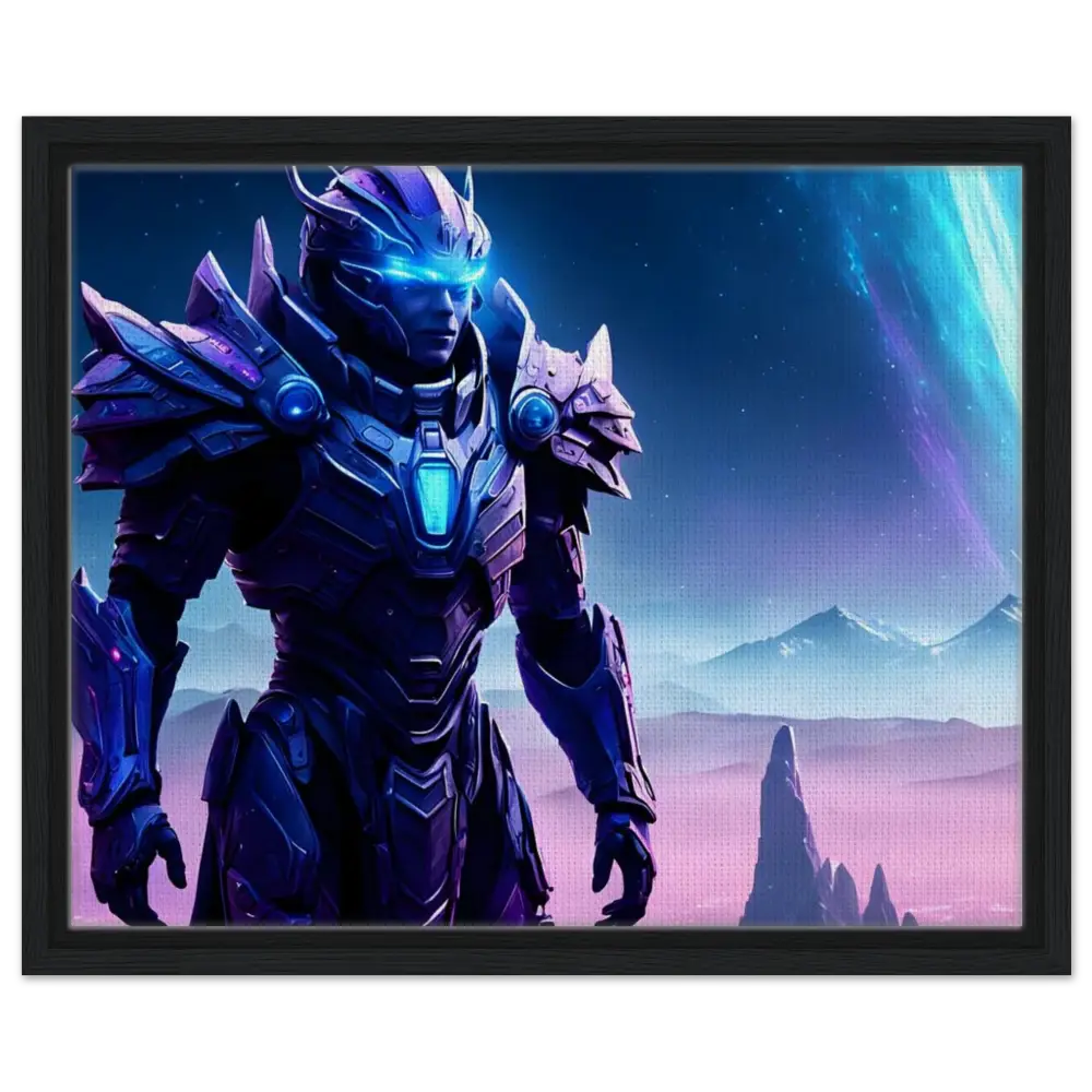 Futuristic armored warrior on Framed Celestial Vanguard Canvas Starwatch Titan Print