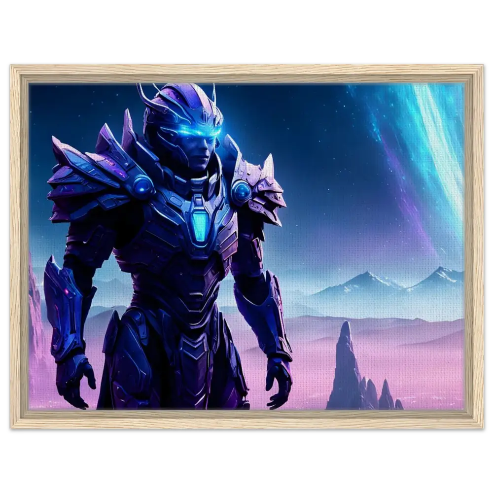 Framed futuristic warrior portrait on PixiOnyx Floating Frame Print Celestial Vanguard Canvas