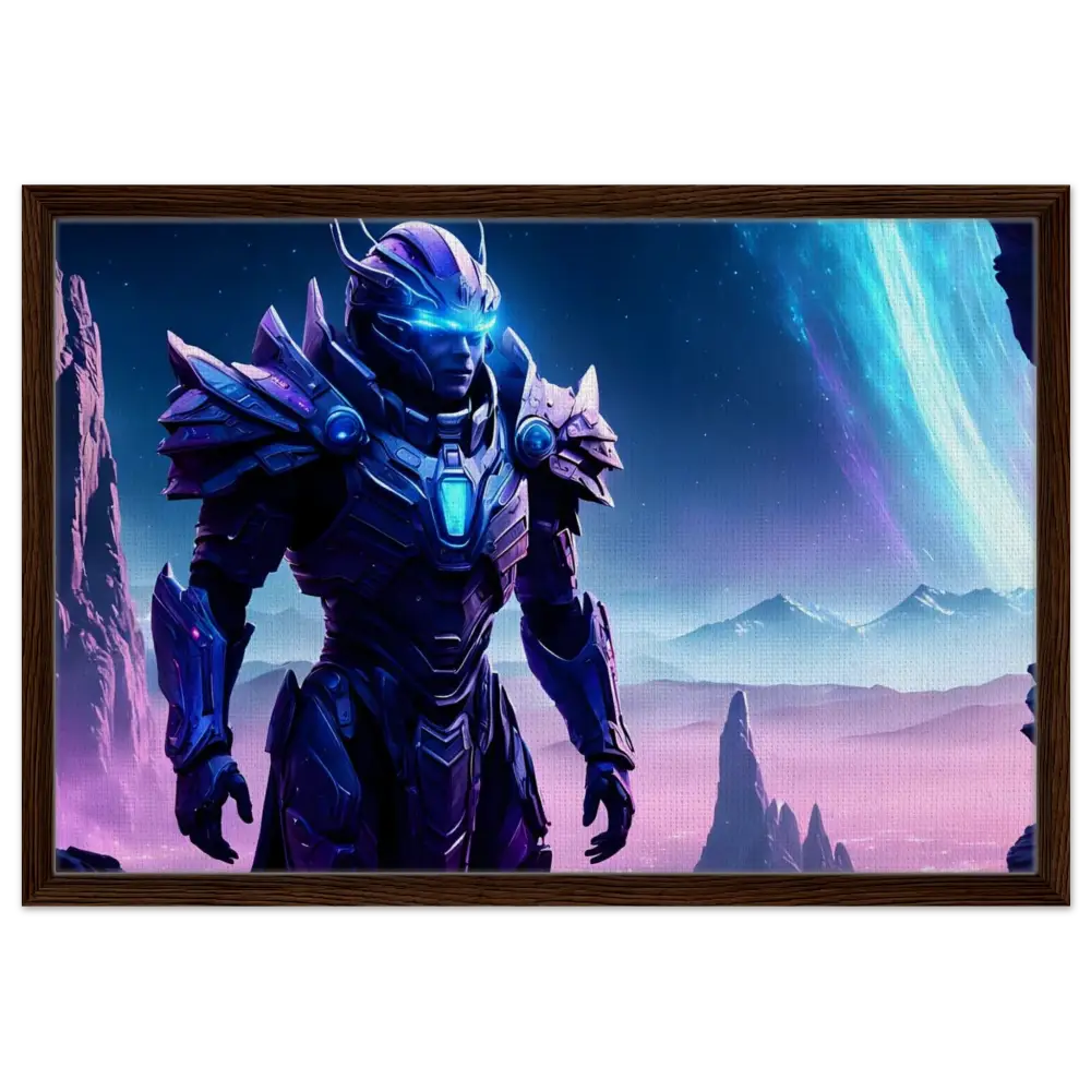 Framed futuristic warrior portrait on PixiOnyx Floating Frame Canvas Starwatch Titan