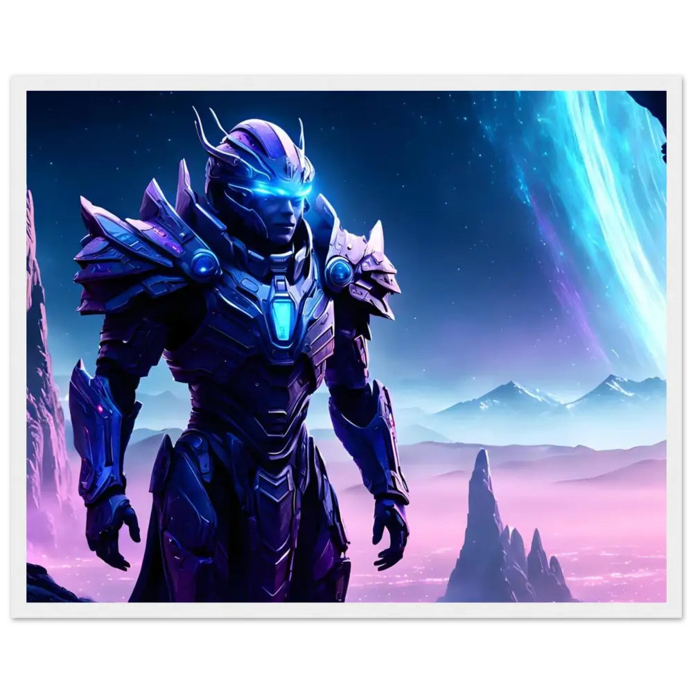 Futuristic armored warrior on PixiOnyx Matte Wall Display for Celestial Vanguard Poster