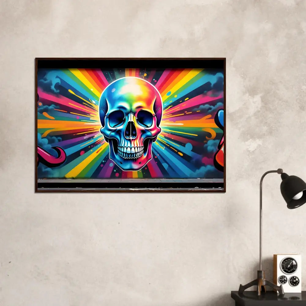 Framed Rainbow Skull Art Poster Chromadelic Skullburst Rainbow Graffiti PixiOnyx Matte