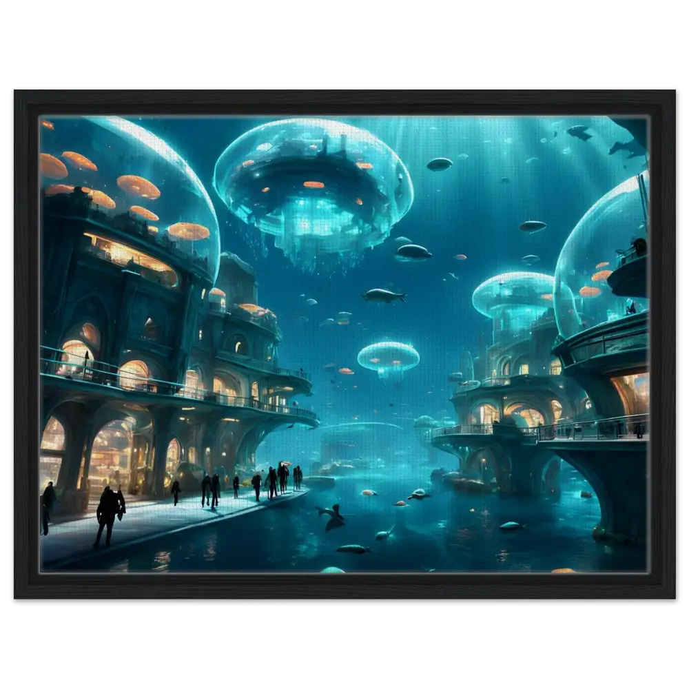 Underwater city with Jellyfish Domes on Framed City of the Abyss Canvas Neon Depths