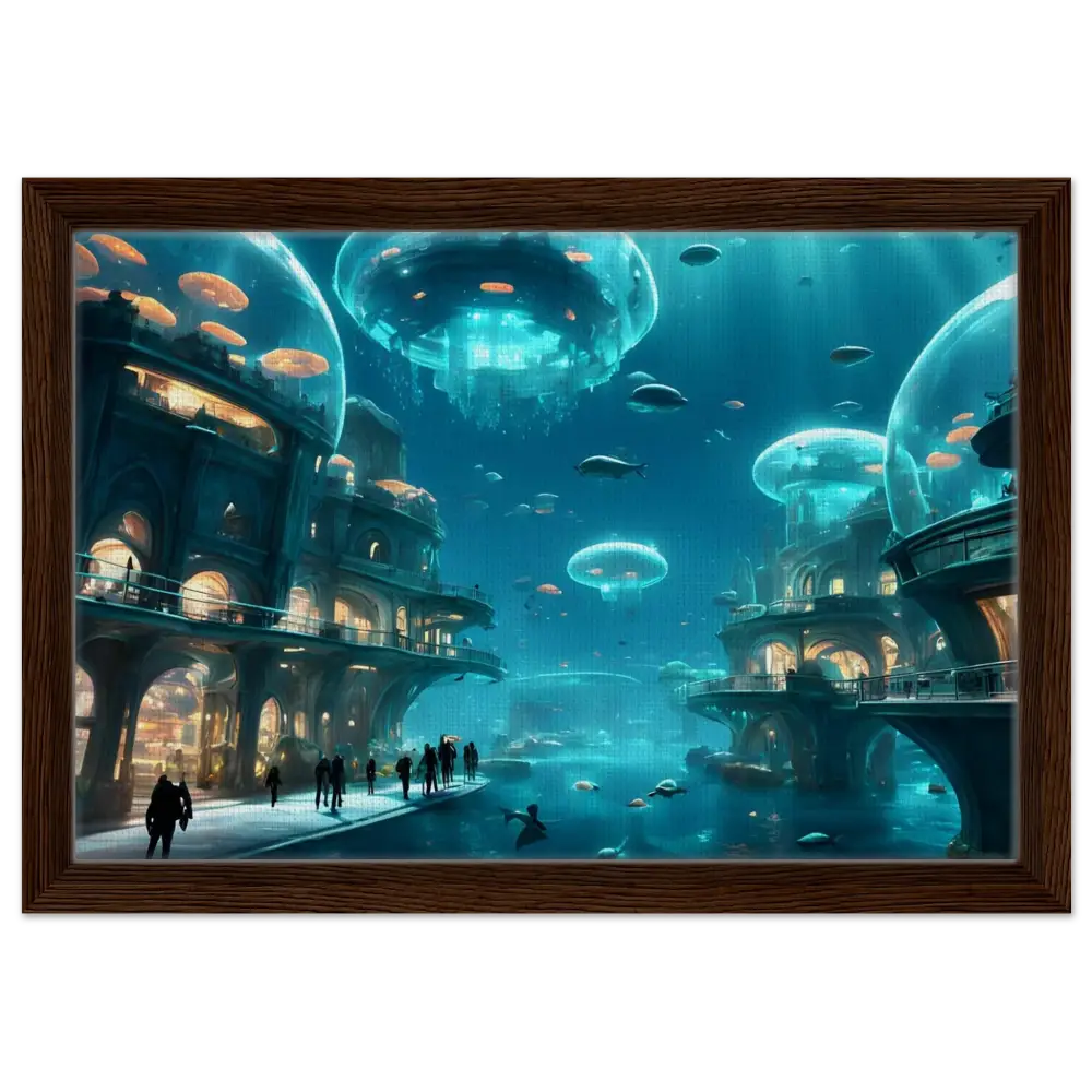 Framed underwater city artwork from PixiOnyx Neon Depths Floating Frame Canvas