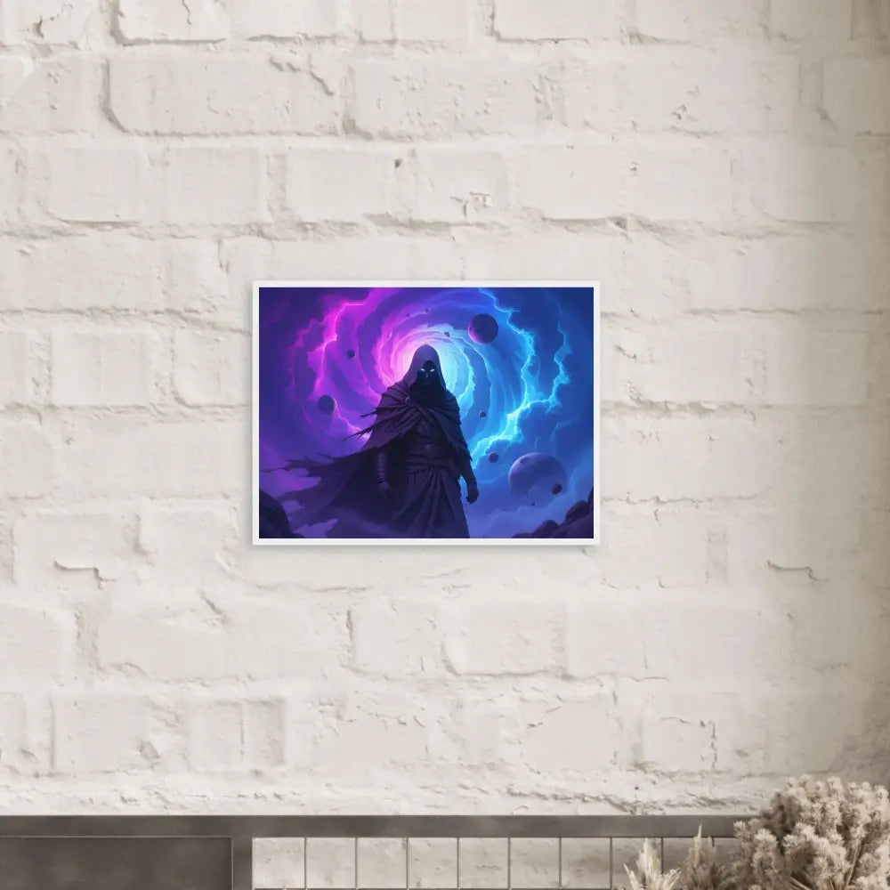 Framed cosmic horror art of cloaked figure titled Voidwalker’s Gate by PixiOnyx