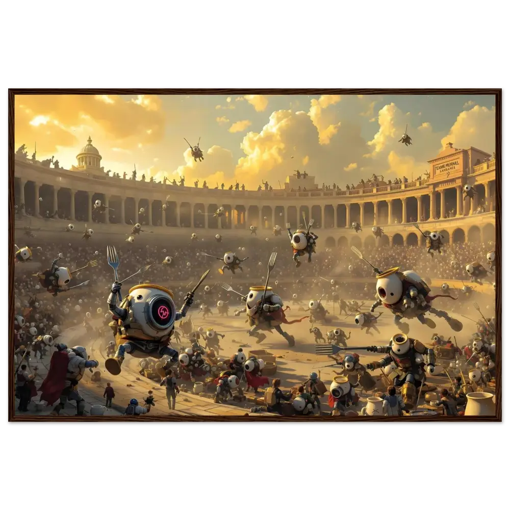 Robotic gladiatorial arena from Framed Coliseum Chaos Battle of the Breakfast Bots PixiOnyx display