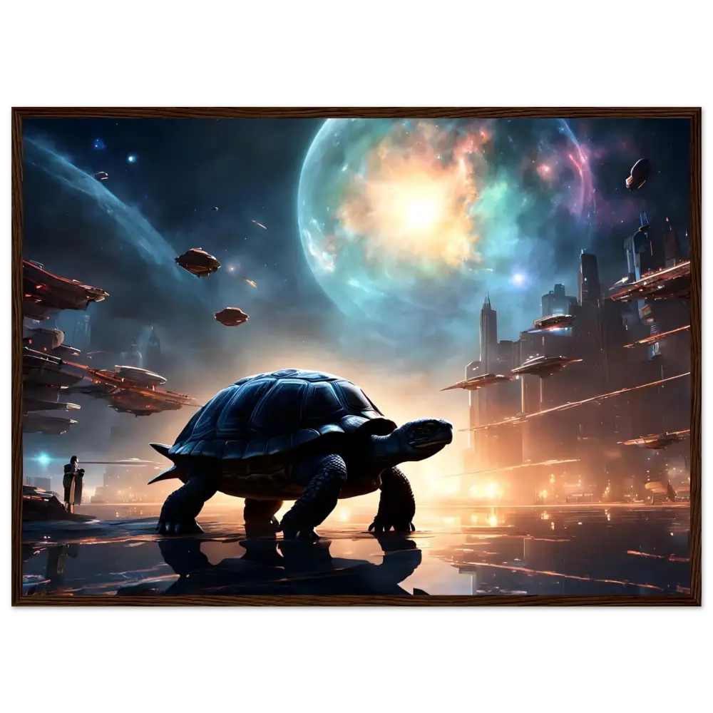 Futuristic turtle painting on PixiOnyx Matte Wall Display for Framed Cosmic Voyager Poster