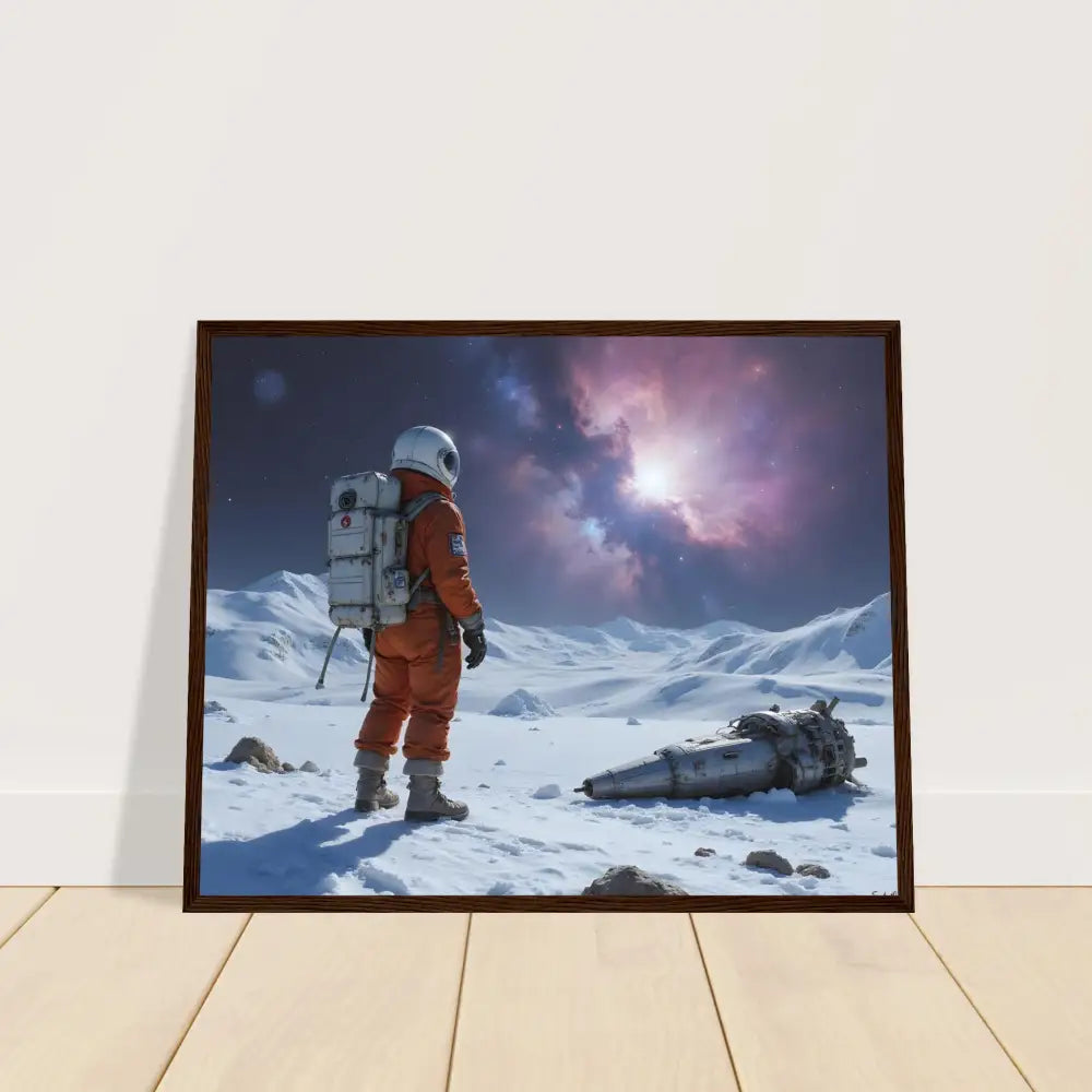 Framed astronaut artwork from Silent Descent PixiOnyx matte print collection