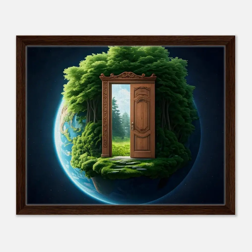Framed Earth with open doorway Canvas artwork at PixiOnyx Celestial Grove Display