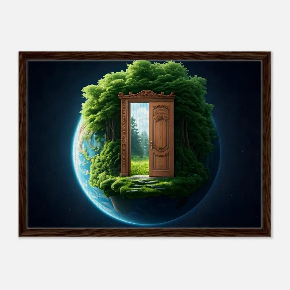 Framed Earth with a portal on Canvas titled Framed Door to Earth The Lush Threshold