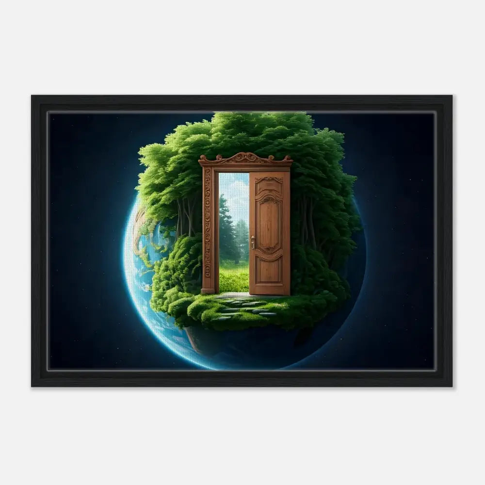 Framed artwork of Earth with doorway on Canvas titled Framed Door to Earth The Lush Threshold