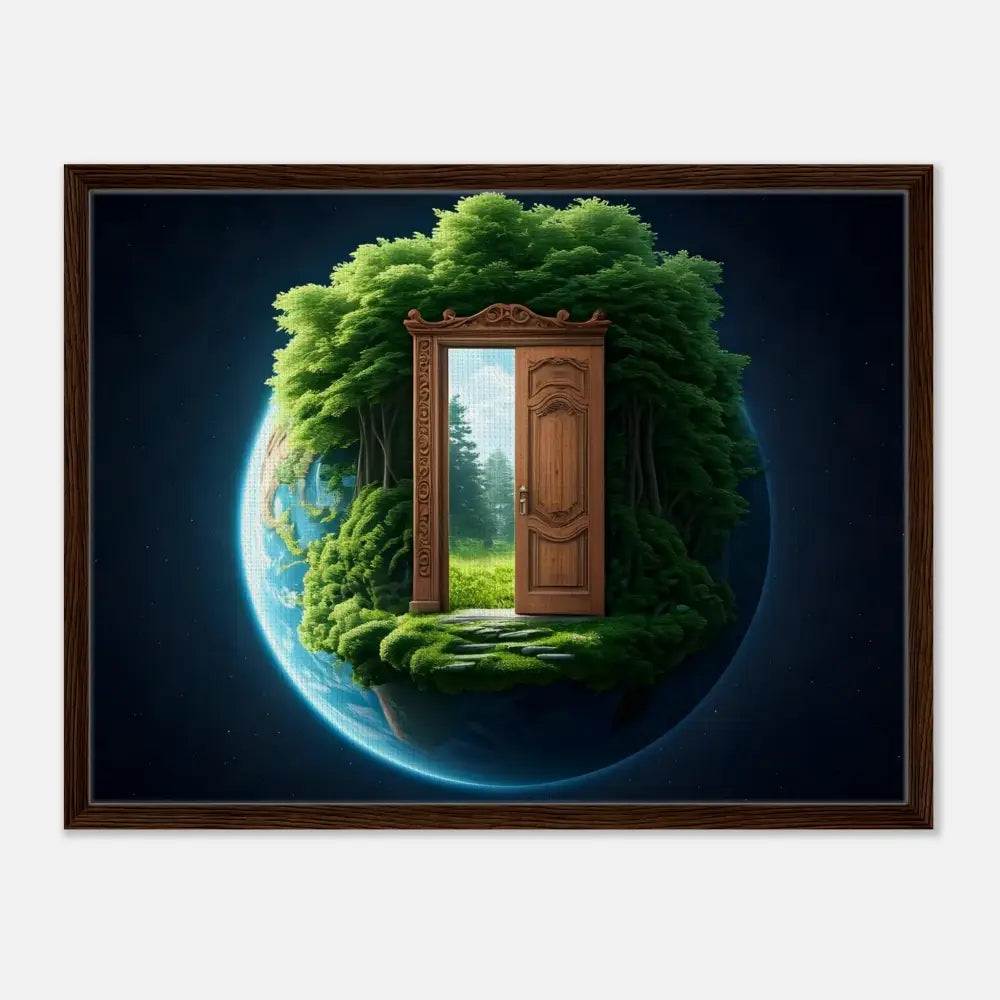 Framed Earth with a doorway to nature on the PixiOnyx Celestial Grove Canvas