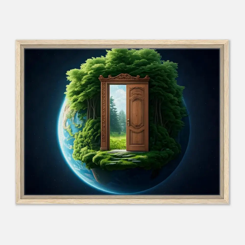 Framed Earth with doorway to nature on PixiOnyx Celestial Grove Canvas display