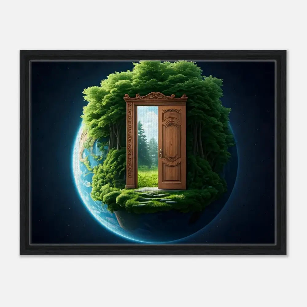 Framed Earth with doorway to nature on PixiOnyx Celestial Grove Canvas Display