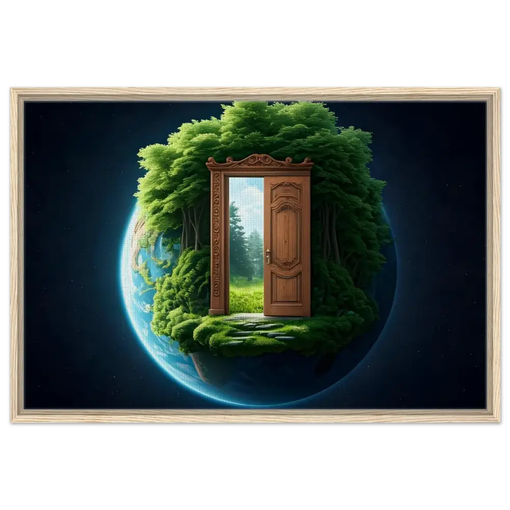 Framed nature portal artwork showcasing a lush landscape scene on Canvas for PixiOnyx display