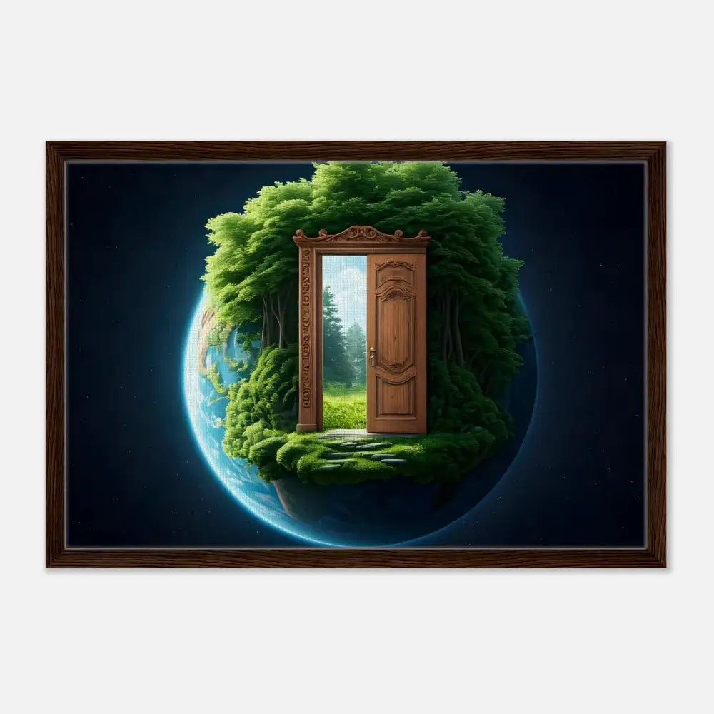 Framed earth with a doorway to nature from PixiOnyx Celestial Grove Canvas display