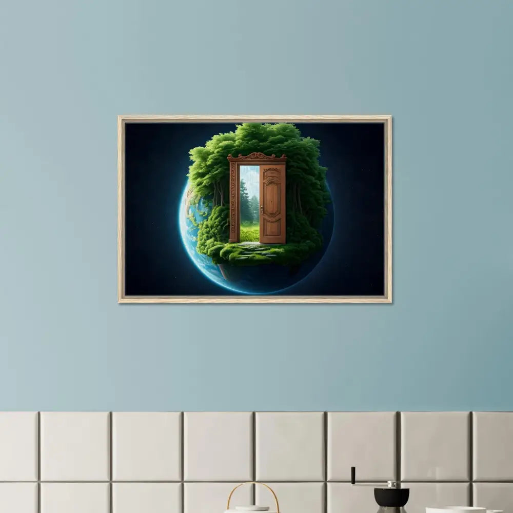 Framed Earth Doorway Canvas artwork displayed in PixiOnyx Celestial Grove product