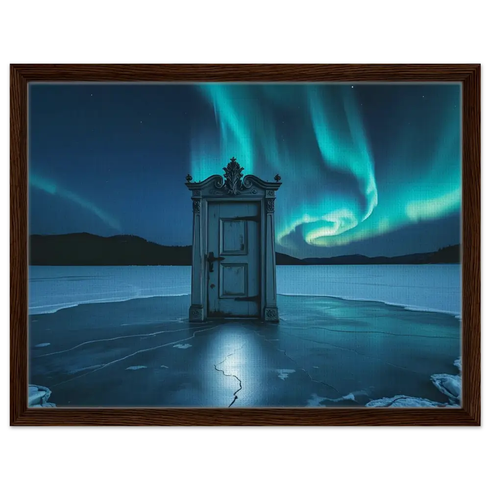 Framed Aurora Borealis Door Canvas artwork displayed in PixiOnyx Polar Portal display