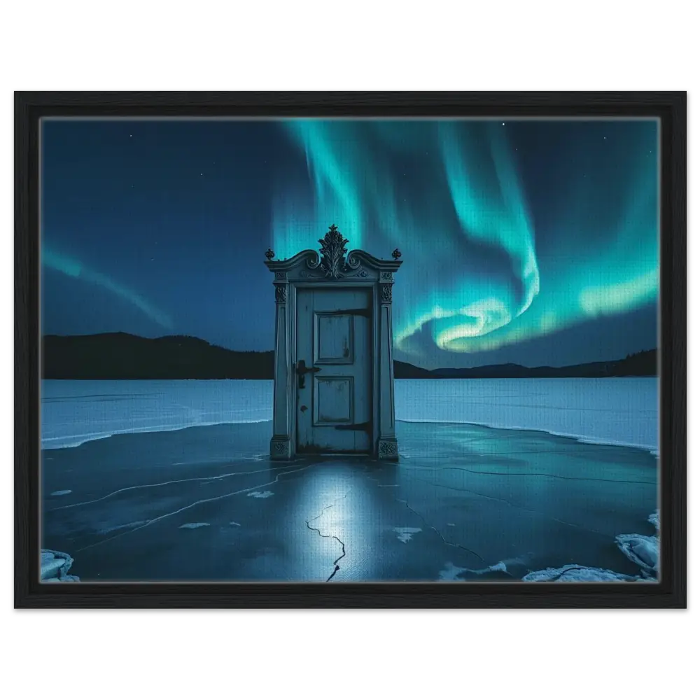 Ornate weathered door displayed on Framed Dooraura Canvas in PixiOnyx Polar Portal Display
