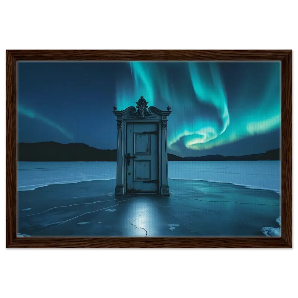 Framed Aurora Borealis door canvas displayed in PixiOnyx Polar Portal product