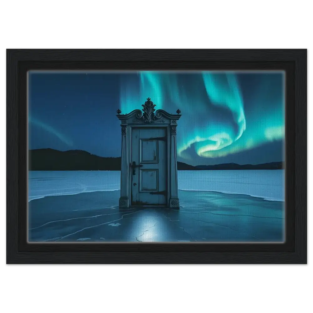 Ornate door illuminated by Aurora Borealis in PixiOnyx Polar Portal Display