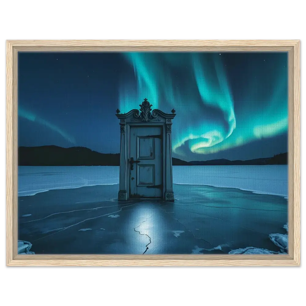 Framed surreal door under Aurora Borealis on PixiOnyx Polar Portal Canvas