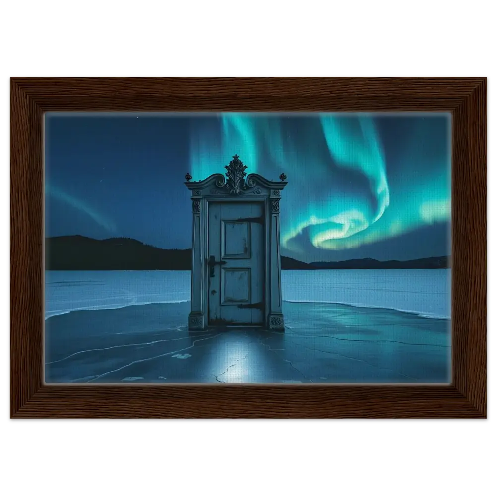 Framed Aurora Door Canvas displayed in PixiOnyx Polar Portal Display